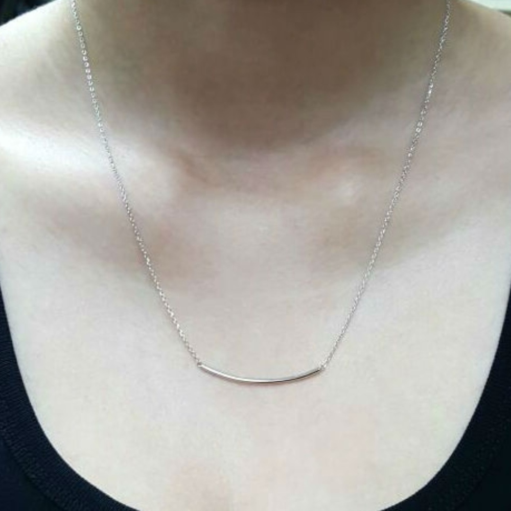 Silver Plain Sideways Curved Bar/Arch Necklace